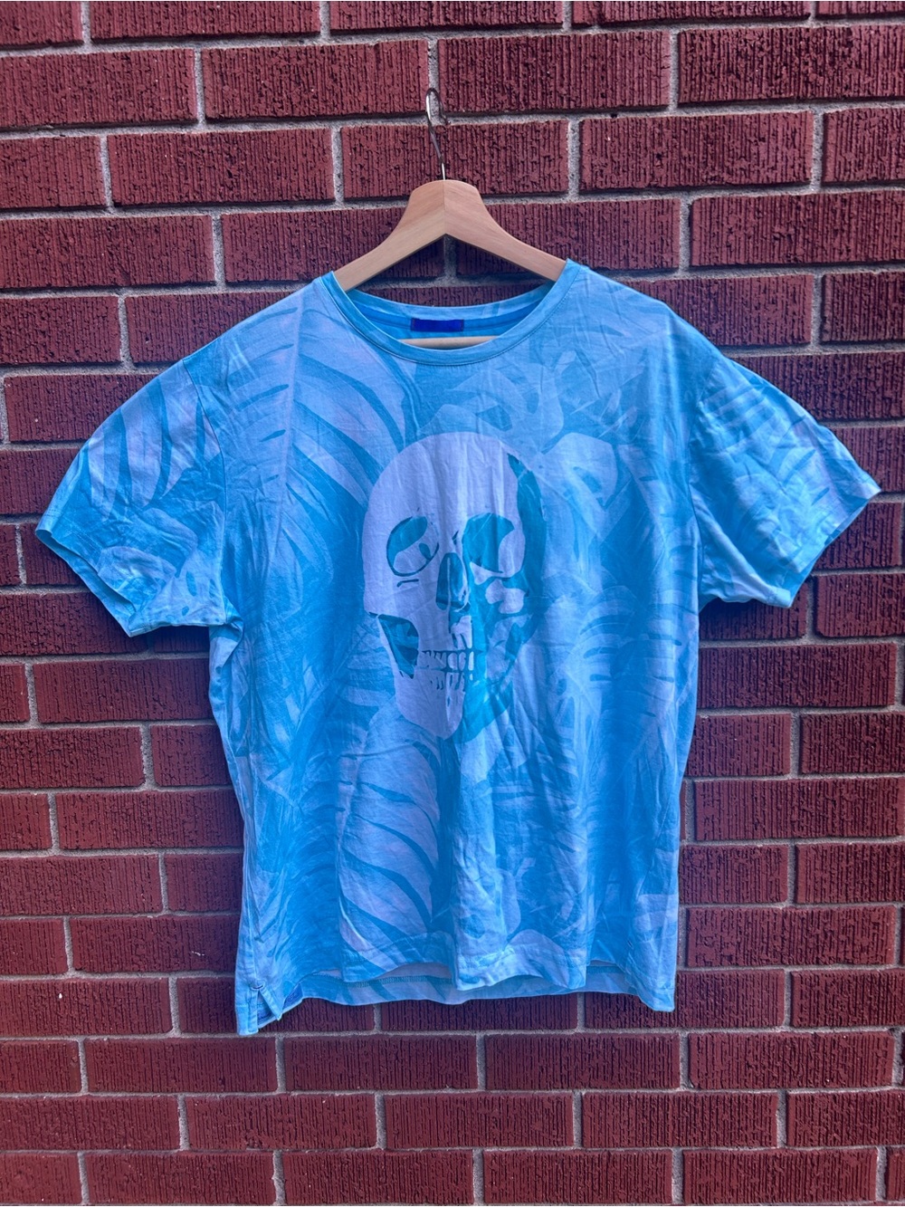 Robert Graham Skull Tropical Graphic T-Shirt Blue Size L